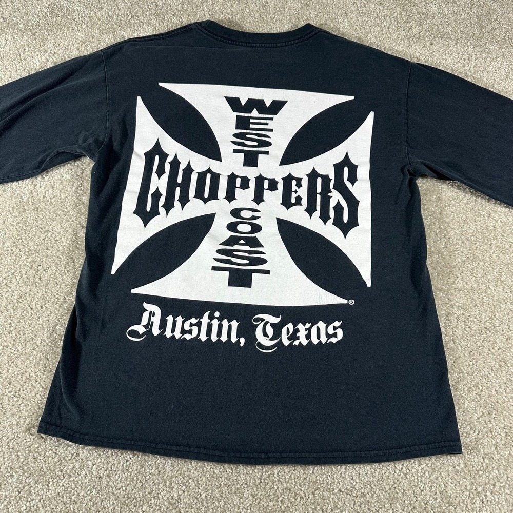 Vintage 90s West Coast Choppers Long Sleeve T-Shirt M Jesse Black Faded Cross - Picture 5 of 5
